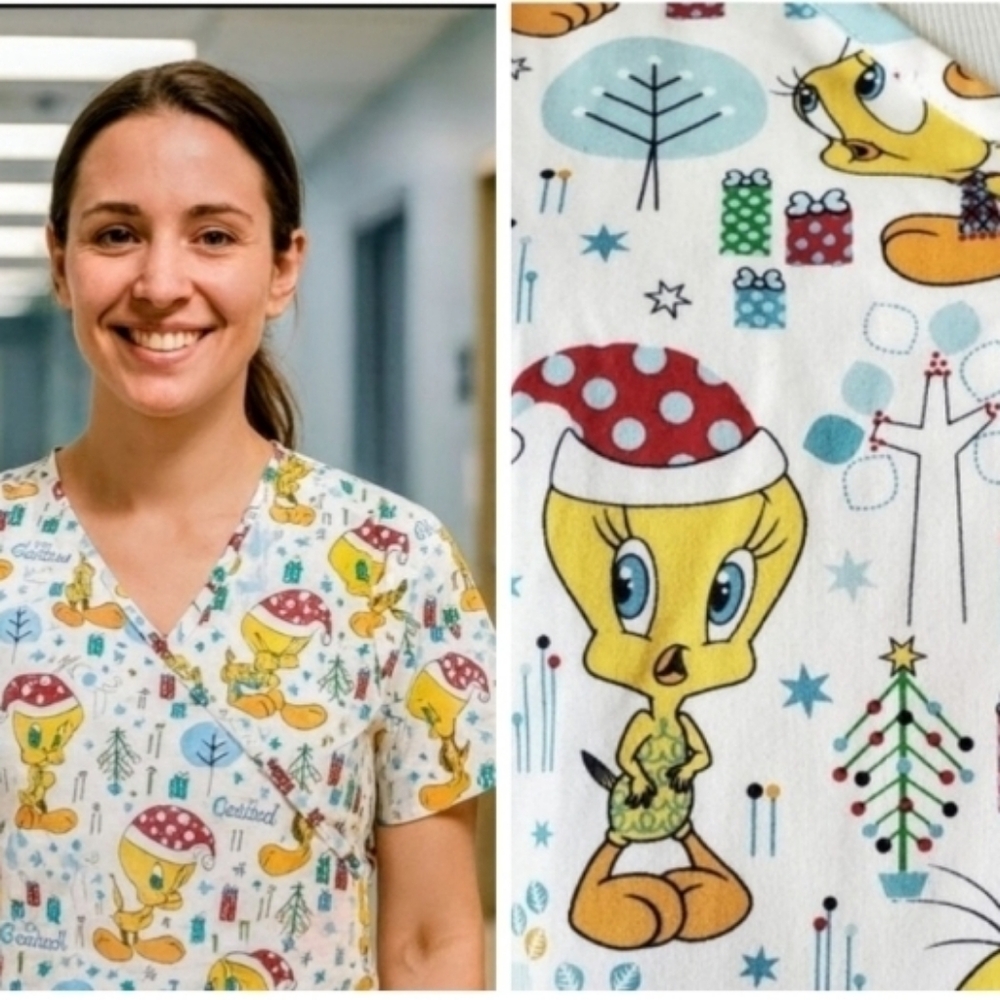 TWEETY CHRISTMAS Scrub Top size XL